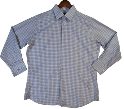Camisa de vestir a cuadros David Donahue para hombre 17 32/33 gris púrpura a cuadros abotonada Foto 1 de 4