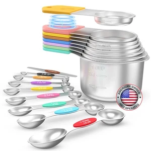 Magnetische Messbecher und Löffel 17er Set - Stapelbar Edelstahl Magn... - Bild 1 von 8