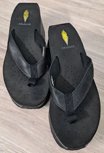 Volatile Wedge Sandals Black Sz 9 Leather Upper Thongs 90s Y2K - Picture 1 of 8