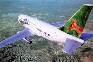 Postcard Airline Frontier Airlines fleet B737-200 Jet N214AU #222 Fawn AP1. - Picture 1 of 2