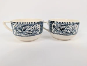 Royal China Currier & Ives Set Of 2 Old Homestead Horse Blue White Cups Vintage - Picture 1 of 7