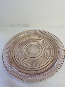 Anchor Hocking QUEEN MARY PINK Round Pink Depression Glass Sandwich Platter 12” - Picture 1 of 5