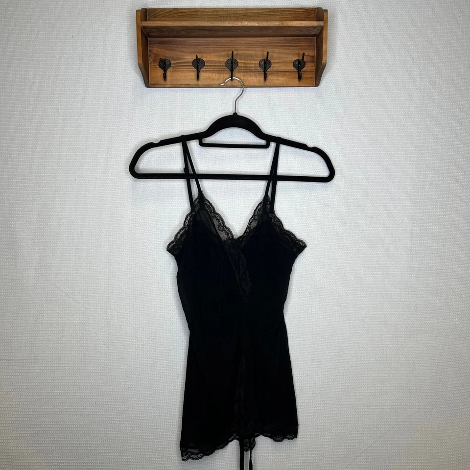Ideology XS Black Cami Dress Sleeveless Lace Trim Adjustable Straps Silk Blend - Image 1 of 4