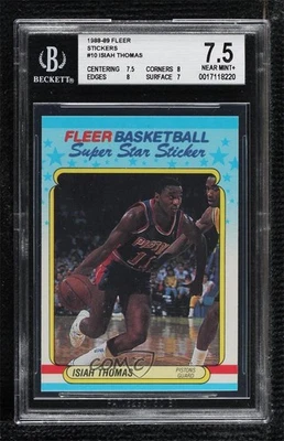 1988-89 Fleer Super Star Sticker Isiah Thomas #10 BGS 7.5 HOF - Image 1 of 2