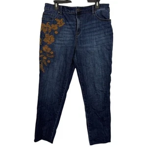 Chicos So Slimming Girlfriend Ankle Slim Leg Embroidered Jeans Stretch 2.5 / 14 - Picture 1 of 16