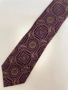 Jos A Bank Signature Gold Geometric Silk Necktie Purple Blue - Picture 1 of 3