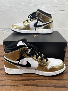Nike Air Jordan 1 Mid SE Metallic Gold Size 6Y Excellent Condition  - Picture 1 of 11