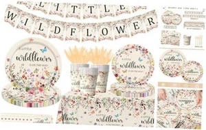 170pcs Wildflower Baby Shower Paper Plates Napkins Cups Party Supplies - Picture 1 of 7