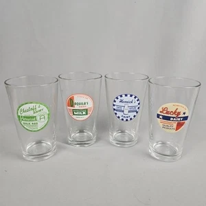 Set 4 bicchieri in vetro pinta latte fienile ceramica RARI 6" alti - Foto 1 di 8