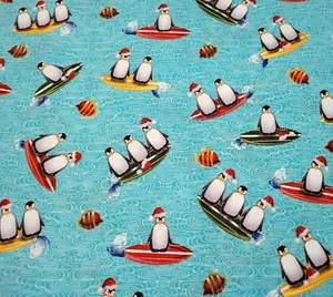 Holiday Dazzle BTY Studio 8 VIP Christmas Penguin Surf Board - Picture 1 of 3
