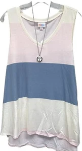 NWT LuLaRoe New Release Small White Blue Pink Wide Striped KRISTINA Tank - Picture 1 of 8