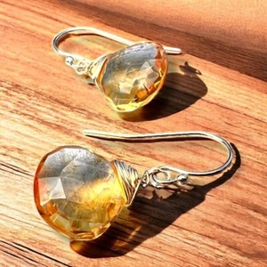 Natural Earth Mined Citrine Earrings Handmade in Solid 14K Yellow Gold - Picture 1 of 8