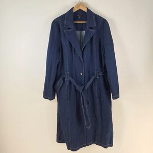 Y2k Rockmans womens denim trench coat size S blue long sleeve belt cotton 114103 - Picture 1 of 9
