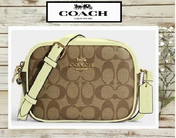 Coach C9926 Mini Jamie Camera Bag Signature Coated Canvas Khaki / Pale Lime
