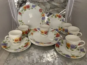❤️Vintage Corelle SUMMER BLUSH Dinnerware 18 Piece Set Colorful Pansies Pansy - Picture 1 of 12