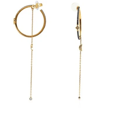 Pendientes Swarovski Duo Luna 5425940 Aro Cristal Azul Cadena Oro Nuevos Foto 1 de 2