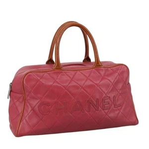 CHANEL Boston Bag Leather Red Silver CC Auth 102690 - Picture 1 of 22