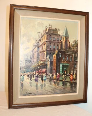 Pintura expresionismo paisaje urbano figurativo óleo sobre tabla original vintage de calidad Foto 1 de 4