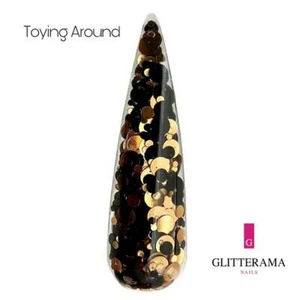 TOYING AROUND Uñas Glitterama Color Acrílico Polvo Brillo Negro Oro Nuevo - Imagen 1 de 1