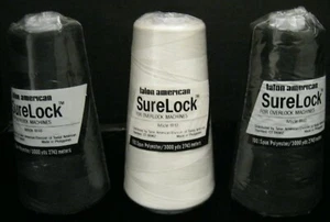 TALON AMERICAN SURELOCK SURE LOCK THREAD FOR OVERLOCK MACHINES 2 BLACK 1 WHITE - Picture 1 of 6