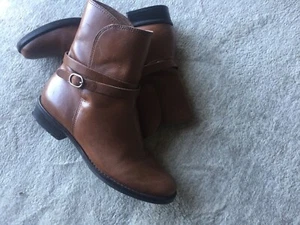 J Jill Womens Slip on Boots Leather Buckle Wrap Strap Ankle Brown Booties 6M - Picture 1 of 8