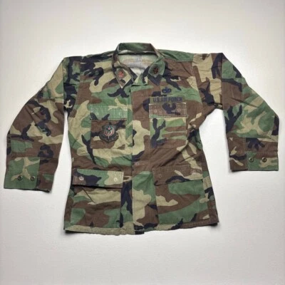 Military Jacket Mens Small Green Brown Camouflage Field US Air Force Woodlands - Image 1 of 4
