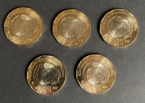 MEXICO bi-metallic Coins set of 5pz $20 PESOS Independencia   NEW Uncirculated - Picture 1 of 2