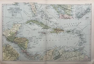 1902 West Indies & Central America Original Antique Map by G.W. Bacon - Picture 1 of 3