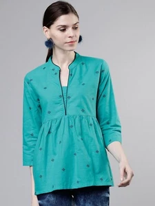Women Top - Teal Blue Shirt Blouse Tunic Loose Kurti Bollywood Indian Ethnic Top - Picture 1 of 6