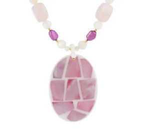 Lee Sands Gemstone & Cultured Pearl Beads Necklace 18" GoldTone