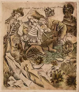 Heliograma en color original de San Jorge dragón gusano Lindwurm lucha desconocido alrededor de 1920 - Imagen 1 de 4