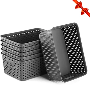 Small Storage Bins Plastic Storage Baskets Set of 6 Sturdy Small Pantry Organize - Picture 1 of 9