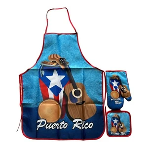 Set Conga Puerto Rico 1 Apron, 1 Pot Holder, 1 Oven Mitt Delantar - Picture 1 of 1