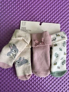 H&M Baby Girls 3 Pack Of Socks Extra Thick Spring Bunny Non-Slip US Size 6-7.5 - Picture 1 of 4