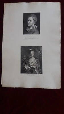 Gravure ancienne XVIII-XIXième d'après WATTEAU 2 portraits - Photo 1/3