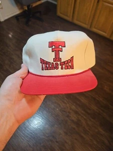 Vintage TEXAS TECH RED RAIDERS Hat White Red Snapback 80s College FRONT ROW NWT  - Picture 1 of 7