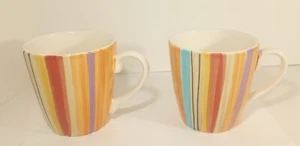 2 Pfaltzgraff Equator 4" Striped Cup Mug Stripes Multi-Color Orange Red Blue - Picture 1 of 3