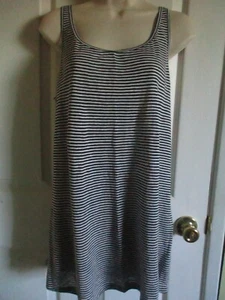 SZ M Eileen Fisher Scoop Neck Organic Linen Jersey Striped Long Slim Tank Top - Picture 1 of 1