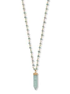 Apatite Bead and Amazonite Spike Pendant Necklace 40-inch Length