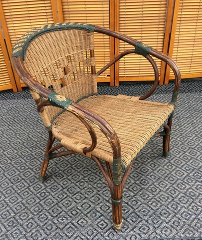Vintage Rattan Bamboo Wicker Chair Boho Coastal Beach Retro Simple Curves Cover