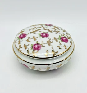 Vintage Royal Bavaria Alemania Hecho a Mano Rosa Baratija Caja Cómoda Tarro Dorado - Imagen 1 de 14