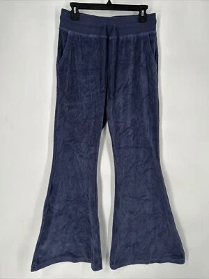 Aerie Pants Womens M Blue Groove On Velour Flare High Rise Pull On Drawstring - Image 1 of 4