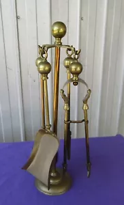 Fireplace Tool Set Brass, Stand, Poker, Tongs, Broom, Shovel Vintage - Picture 1 of 6