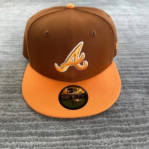 Atlanta Braves Hat Cap Mens Fitted 7 1/4 New Era 2 Tone Brown Orange - Picture 1 of 5