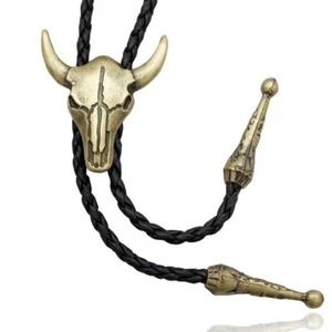Vintage Western Cowboy Bolo Tie Leather Necktie Rope Cord Pendant Necklace - Picture 1 of 6