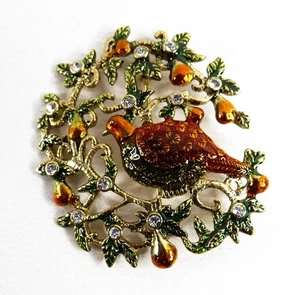 Broche prendedor perdiz de Navidad firmada por Monet en un pero pájaro, antiguo - Imagen 1 de 2