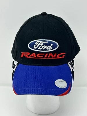 Ford Racing NASCAR Hat Black/Blue Checkered Bill Drew Pearson Adjustable - Image 1 of 4