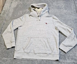 Felpa con cappuccio Abercrombie & Fitch morbida AF media pile grigio canguro tasca pullover - Foto 1 di 8