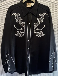 Vintage H BAR C Shirt Mens XL 17.5 Black California Ranchwear Western Pearl Snap - Picture 1 of 9