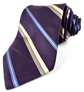 Joseph Abboud Collection Seidenkrawatte Herren, Aubergine mit goldenen & blauen Streifen, 58" L - Bild 1 von 5